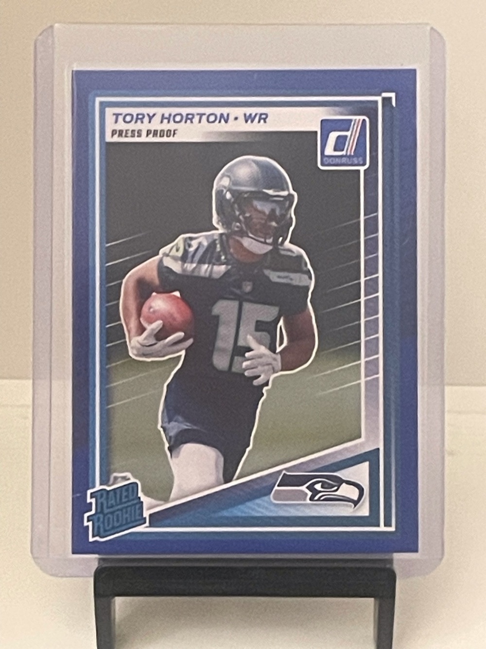 Tory Horton 2025 Panini DONRUSs Rated Rookie card-Blue press proof parallel
